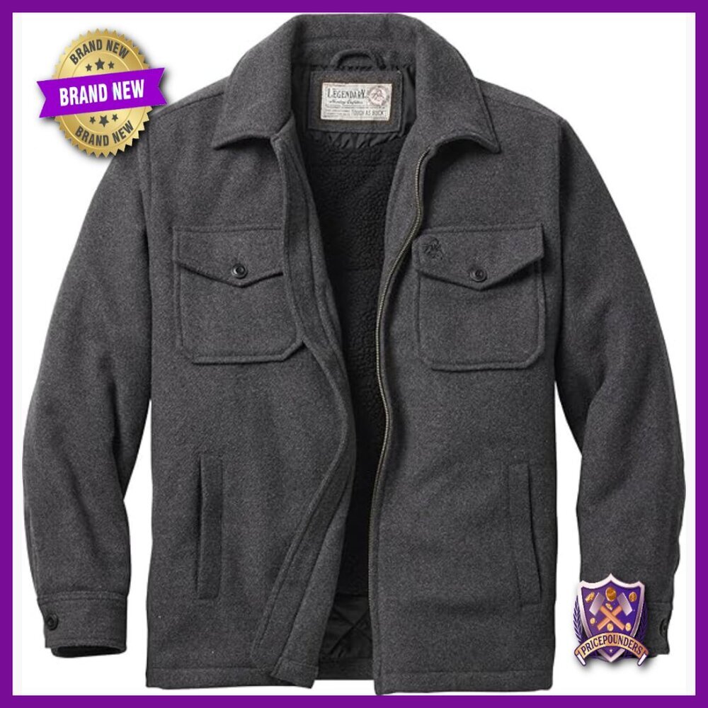 Men's Wool Blend Jacket Sherpa Lined Insulated Sleeves Quilted Outdoor